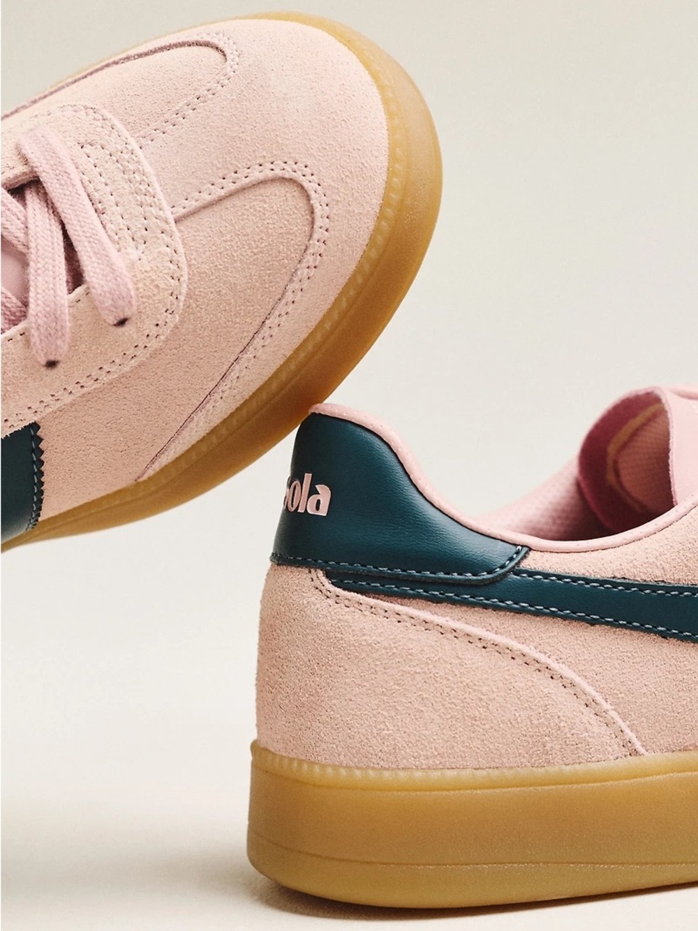 Gola Pink Suede Sneakers with Dark Teal Stripes and Gum Sole - Picture 3 of 5